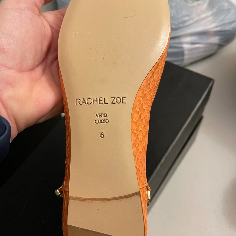 Rachel Zoe Orange Snake Flats size 6 New